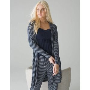 Soma Cool Nights Wrap, Duster Women’s Cardigan Sz S Long Sleeve Blue /White $68